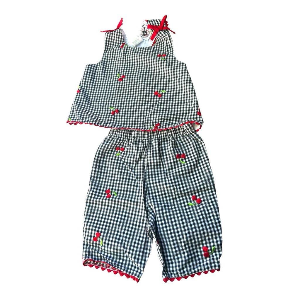 Good Lad Baby Girl Cherry Gingham Outfit Crossback Top Crop Pant 12 Months NWOT